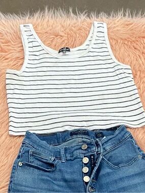 Splash Black & White Striped Cropped Tank